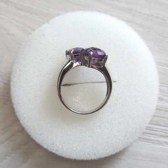 Vintage 925 Silver Assymetric Double Amethyst Ring - Picture 3 of 5